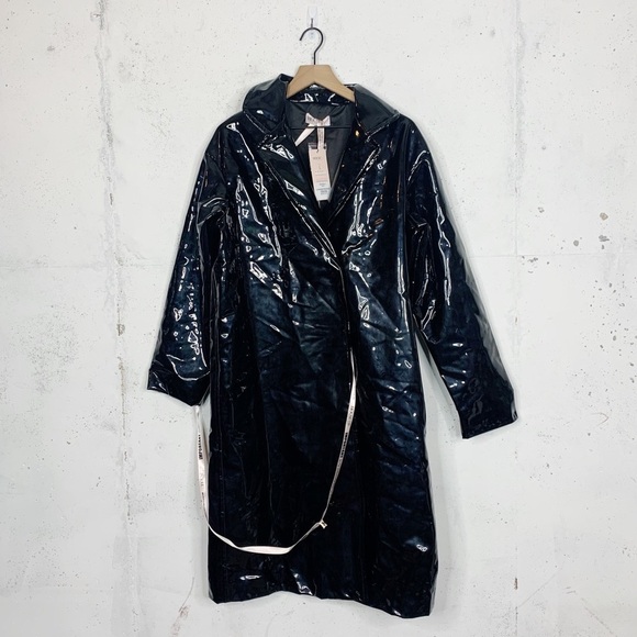 House Of CB Patent Black Trench Coat Size Large